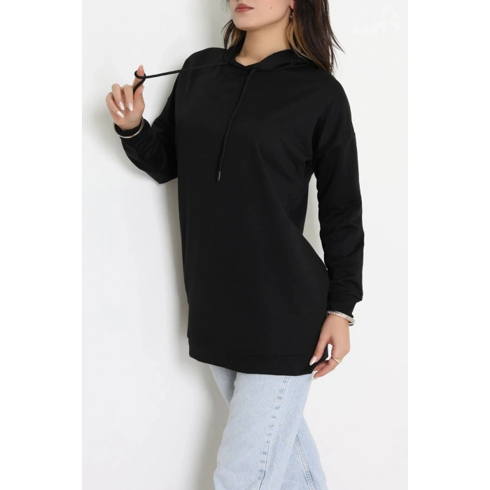 2 İplik Kapşonlu Tunik Sweat Siyah - 42766.1878.