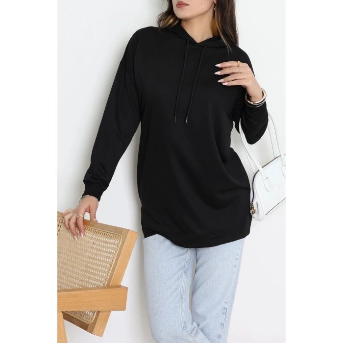 2 İplik Kapşonlu Tunik Sweat Siyah - 42766.1878.