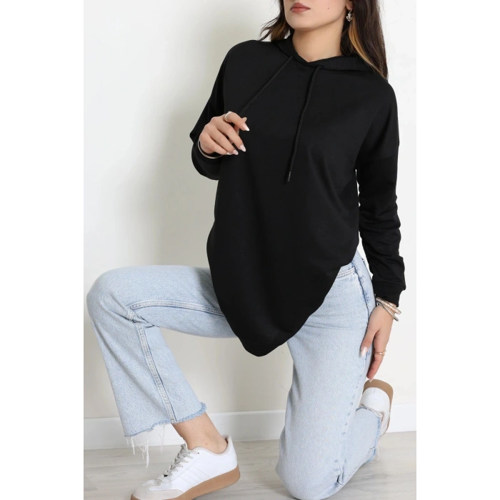 2 İplik Kapşonlu Tunik Sweat Siyah - 42766.1878.
