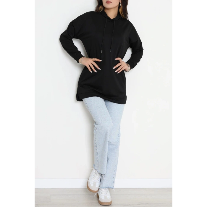 2 İplik Kapşonlu Tunik Sweat Siyah - 42766.1878.