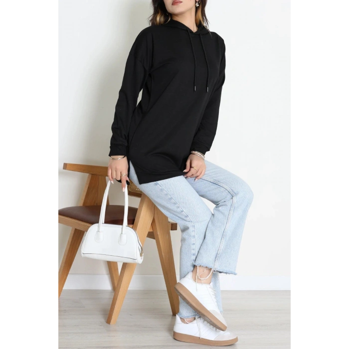 2 İplik Kapşonlu Tunik Sweat Siyah - 42766.1878.