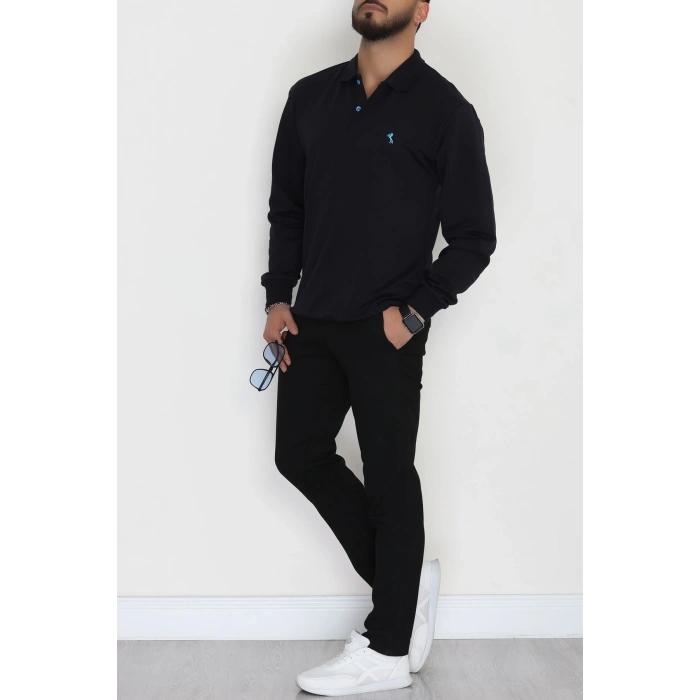 2 İplik Likralı Polo Yaka Erkek Sweat Koyulaci - 42743.2087.