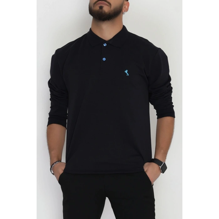 2 İplik Likralı Polo Yaka Erkek Sweat Koyulaci - 42743.2087.