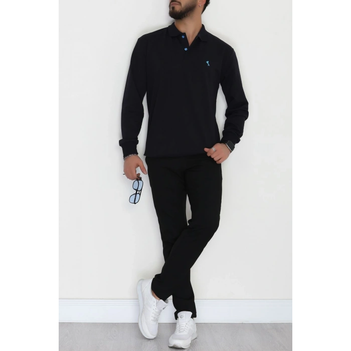 2 İplik Likralı Polo Yaka Erkek Sweat Koyulaci - 42743.2087.