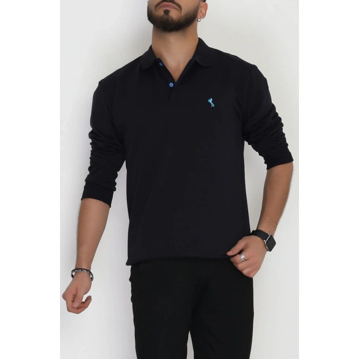 2 İplik Likralı Polo Yaka Erkek Sweat Koyulaci - 42743.2087.