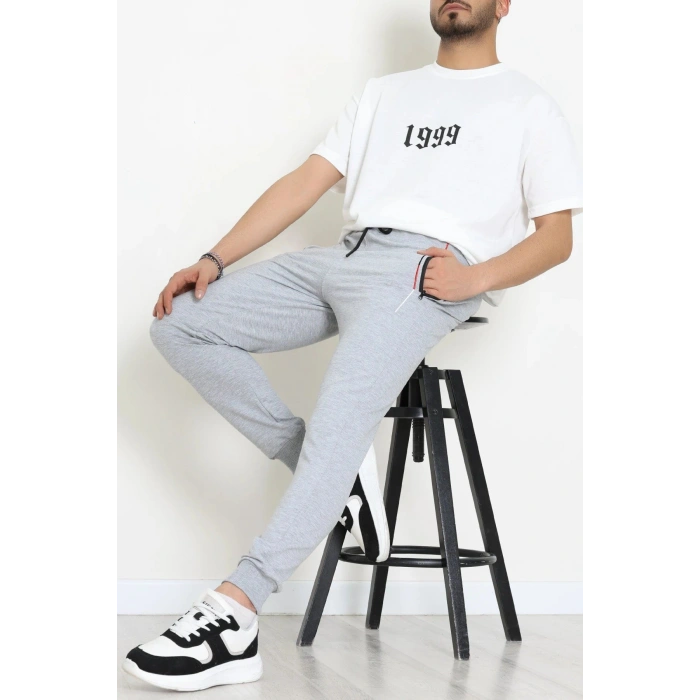 2 İplik Nakışlı Erkek Alt Gri - 70969.2066.