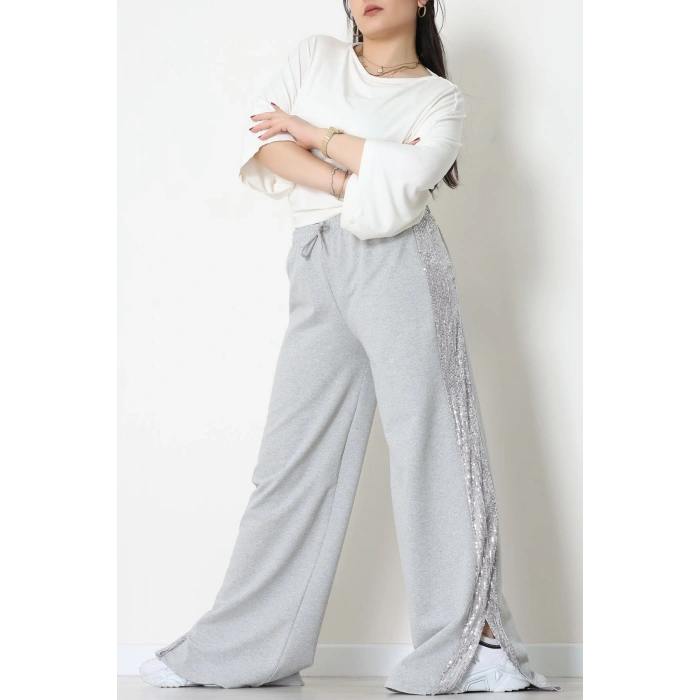 2 İplik Pul Detaylı Eşofman Altı Gri - 52111.1857.