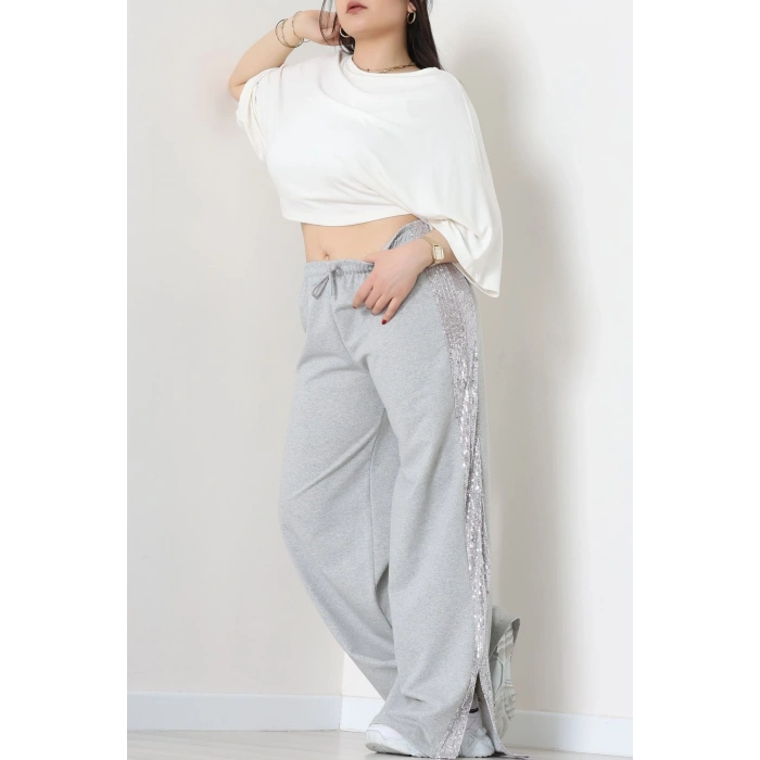 2 İplik Pul Detaylı Eşofman Altı Gri - 52111.1857.