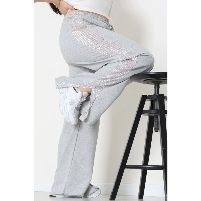 2 İplik Pul Detaylı Eşofman Altı Gri - 52111.1857.