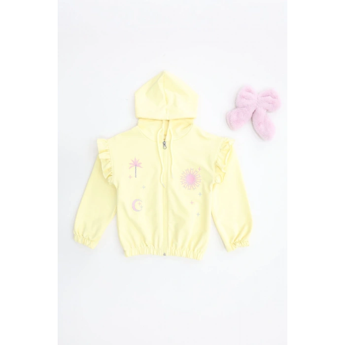 2 İplik Şardonsuz Fermuarlı Ceket 5-8 Yaş Sarı - 6264276.1576.