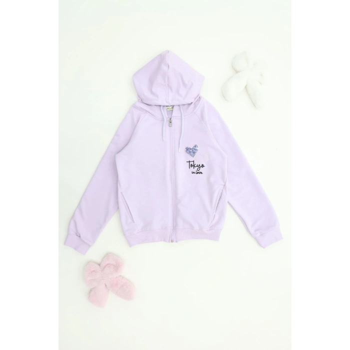 2 İplik Şardonsuz Fermuarlı Ceket 6-9 Yaş Lila - 6264269.1576.