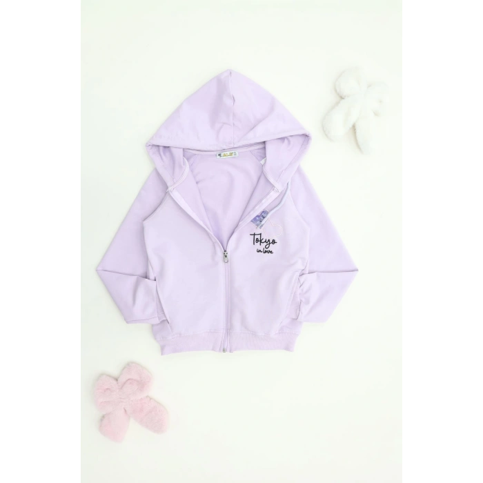 2 İplik Şardonsuz Fermuarlı Ceket 6-9 Yaş Lila - 6264269.1576.