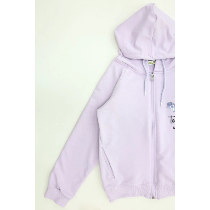2 İplik Şardonsuz Fermuarlı Ceket 6-9 Yaş Lila - 6264269.1576.