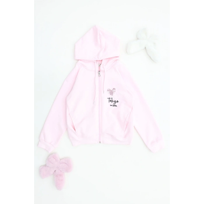 2 İplik Şardonsuz Fermuarlı Ceket 6-9 Yaş Pembe - 6264269.1576.