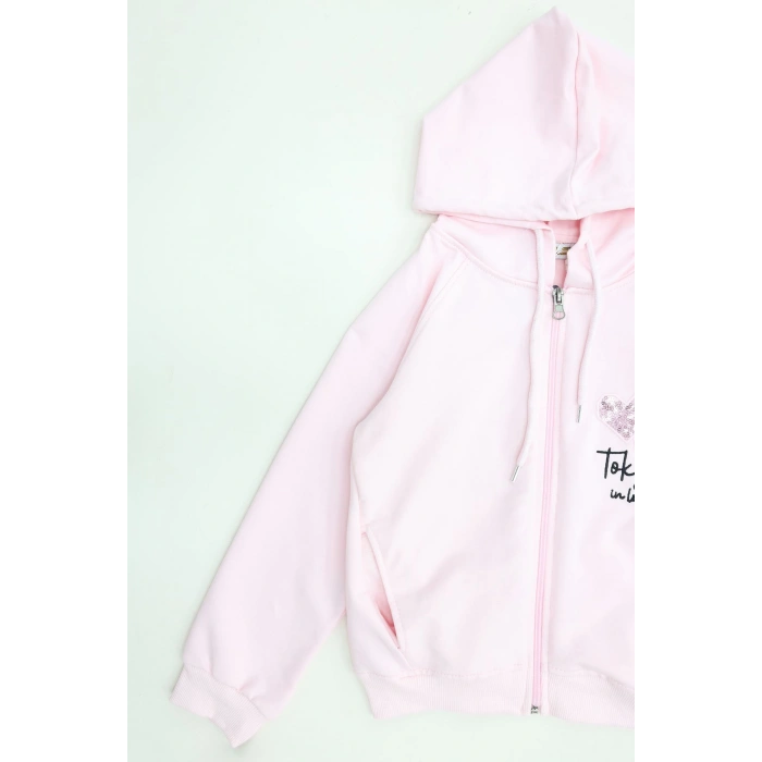 2 İplik Şardonsuz Fermuarlı Ceket 6-9 Yaş Pembe - 6264269.1576.