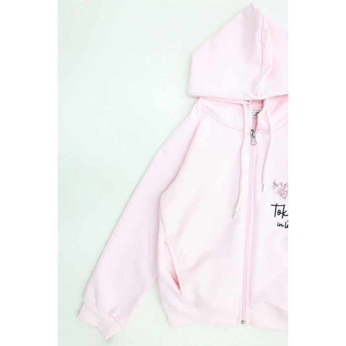 2 İplik Şardonsuz Fermuarlı Ceket 6-9 Yaş Pembe - 6264269.1576.