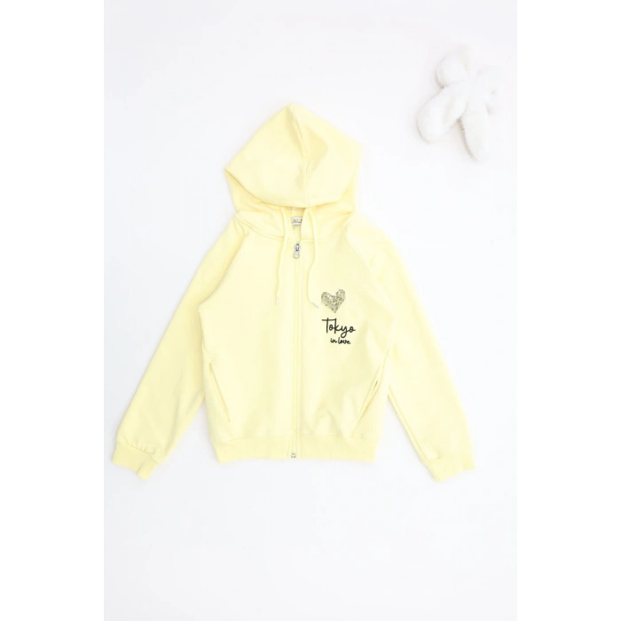 2 İplik Şardonsuz Fermuarlı Ceket 6-9 Yaş Sarı - 6264269.1576.