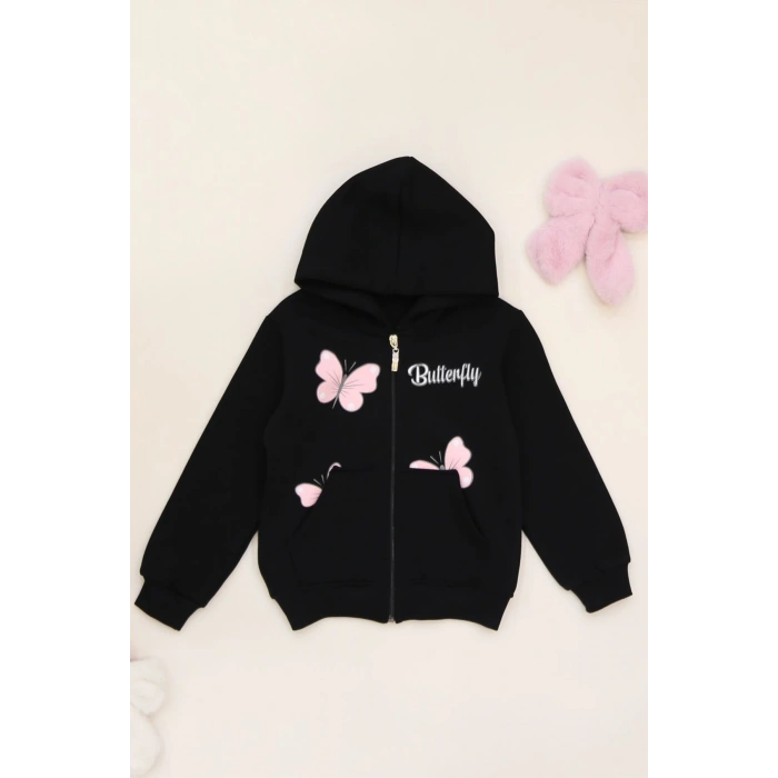 3-12 Yaş 3 İplik Şardonlu Kapşonlu Sweat Siyah - 60710.1867.