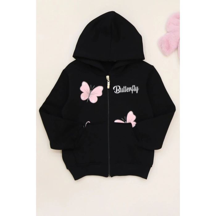 3-12 Yaş 3 İplik Şardonlu Kapşonlu Sweat Siyah - 60710.1867.