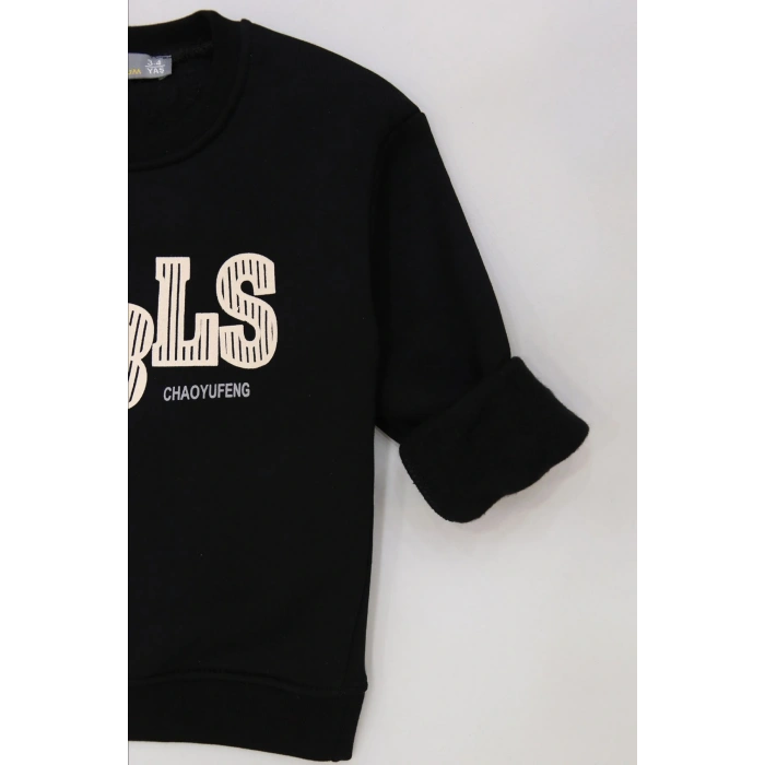 3-12 Yaş 3 İplik Şardonlu Sweat Siyah - 60400.1867.