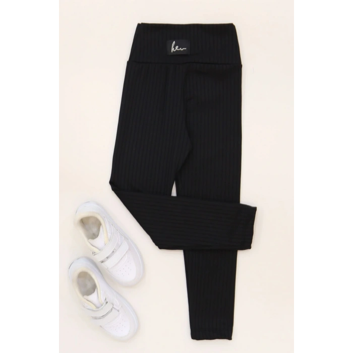 3-12 Yaş Şardonlu Fitilli Çocuk Tayt Siyah - 52089.1780.