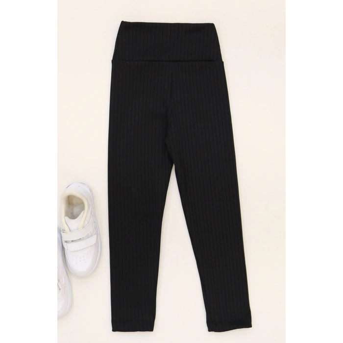 3-12 Yaş Şardonlu Fitilli Çocuk Tayt Siyah - 52089.1780.