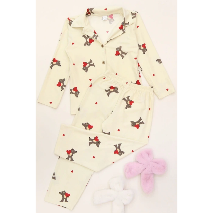 3-14 Yaş Baskılı Süet Çocuk Takım Krem - 480.1287.