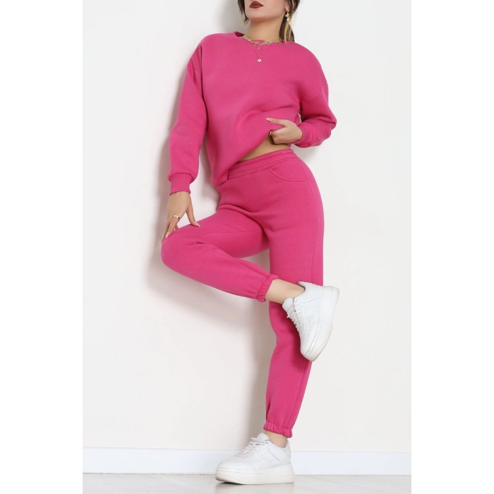 3 İplik Bisiklet Yaka Eşofman Takımı Fuşya - 20779.1878.