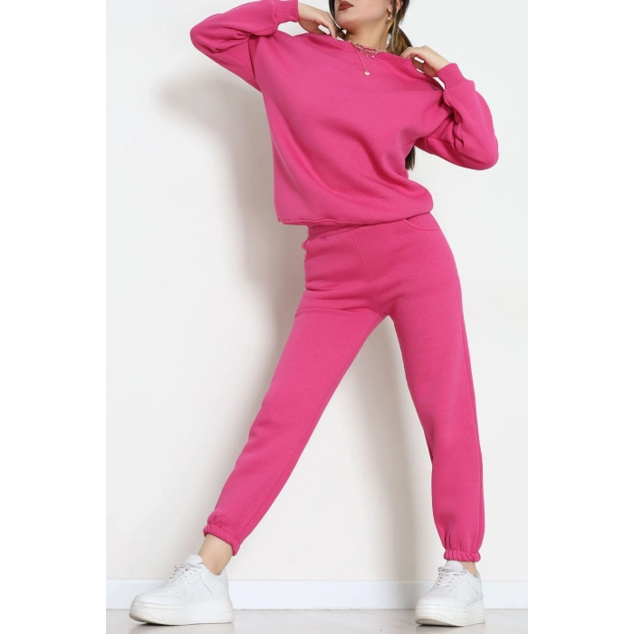 3 İplik Bisiklet Yaka Eşofman Takımı Fuşya - 20779.1878.