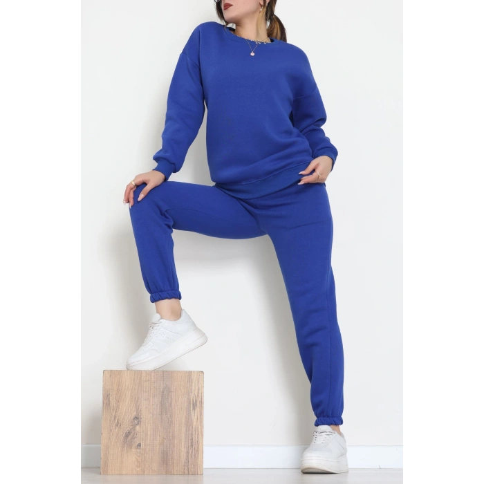 3 İplik Bisiklet Yaka Eşofman Takımı Saks - 20779.1878.