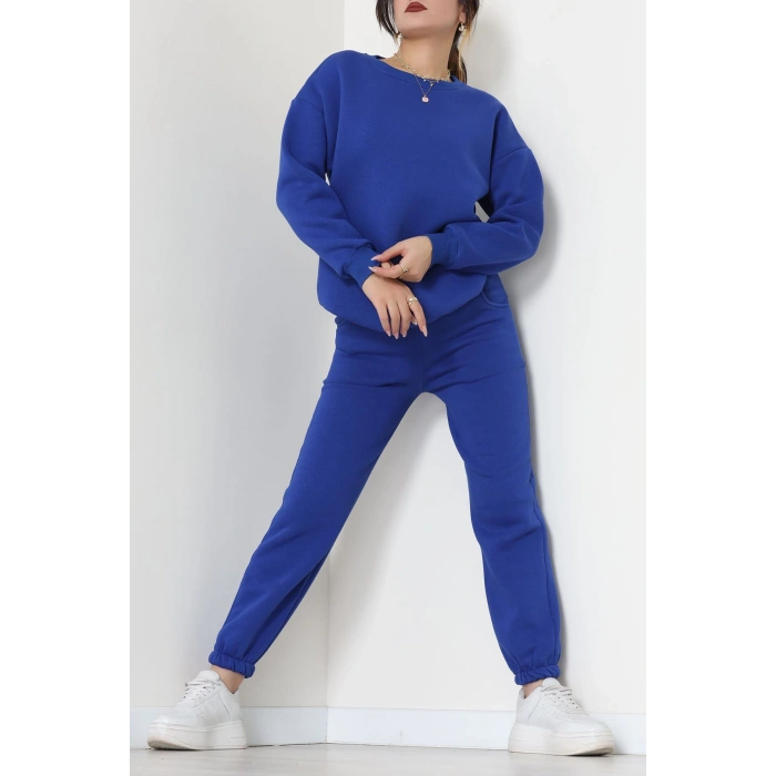 3 İplik Bisiklet Yaka Eşofman Takımı Saks - 20779.1878.