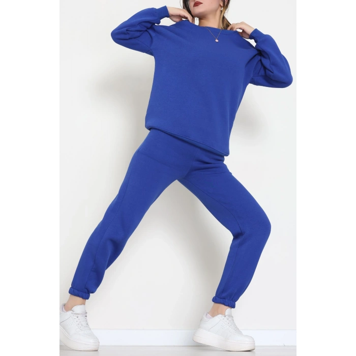 3 İplik Bisiklet Yaka Eşofman Takımı Saks - 20779.1878.