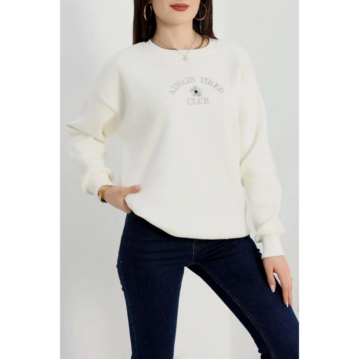 3 İplik Bisiklet Yaka Sweat Beyaz - 42239.1878.