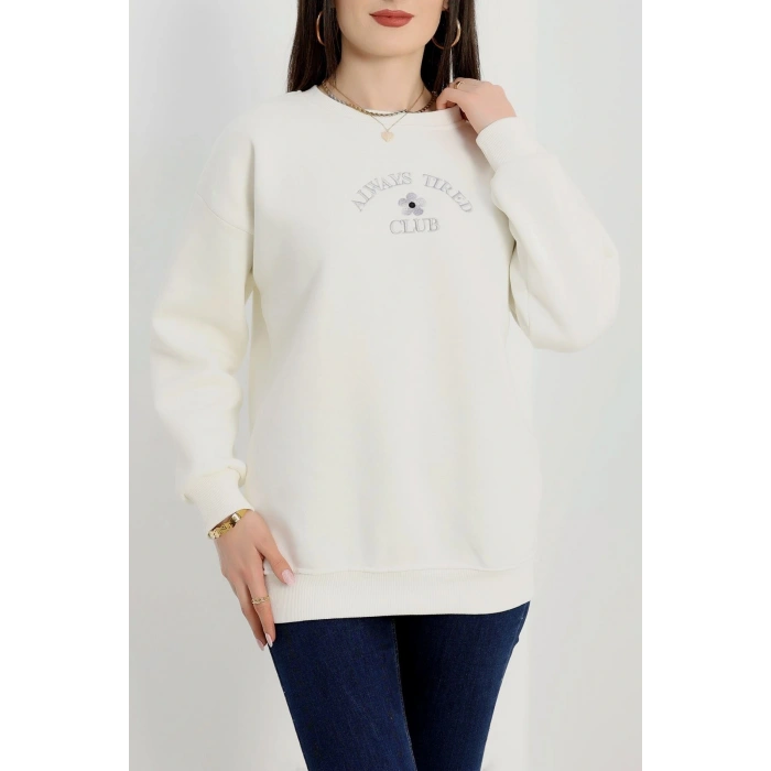 3 İplik Bisiklet Yaka Sweat Beyaz - 42239.1878.