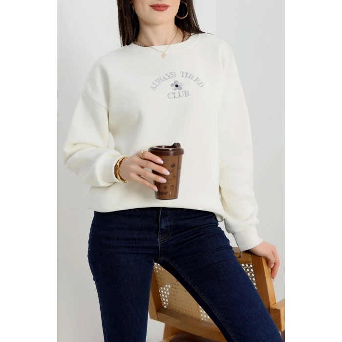 3 İplik Bisiklet Yaka Sweat Beyaz - 42239.1878.