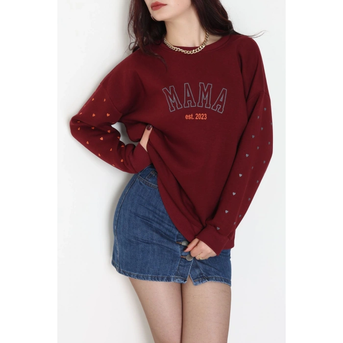 3 İplik Bisiklet Yaka Sweat Bordo - 42238.1878.