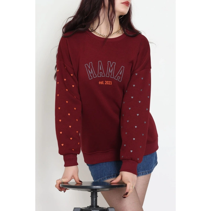3 İplik Bisiklet Yaka Sweat Bordo - 42238.1878.