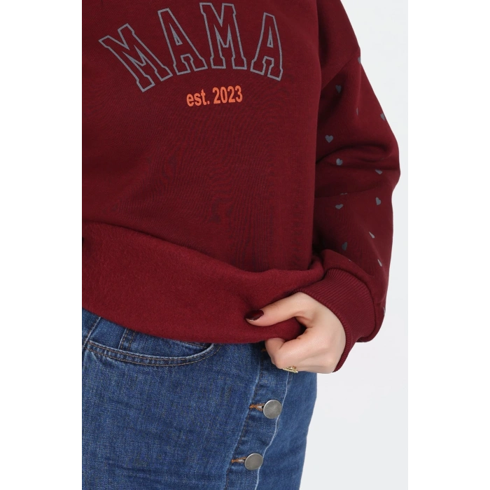3 İplik Bisiklet Yaka Sweat Bordo - 42238.1878.