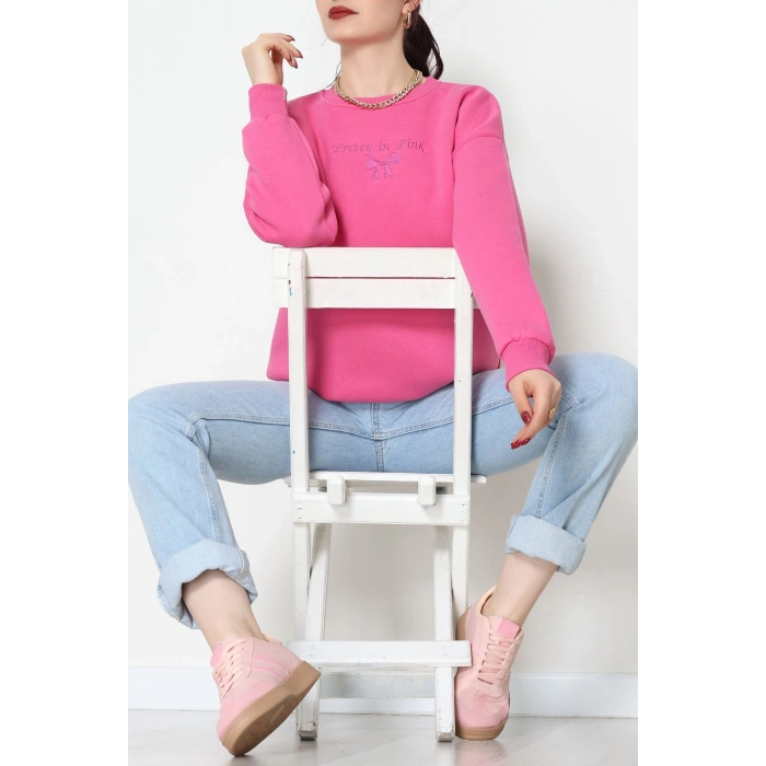 3 İplik Bisiklet Yaka Sweat Fuşya - 42242.1878.