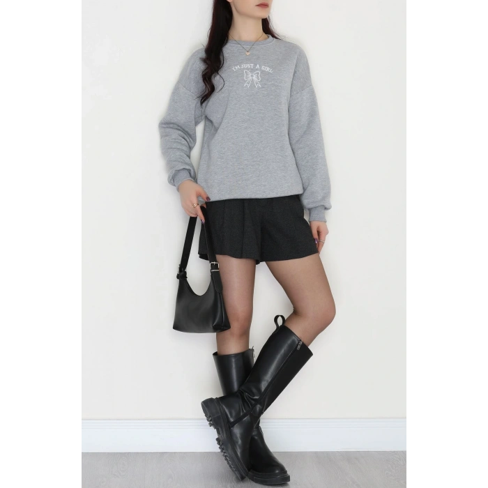 3 İplik Bisiklet Yaka Sweat Gribeyaz - 42245.1878.