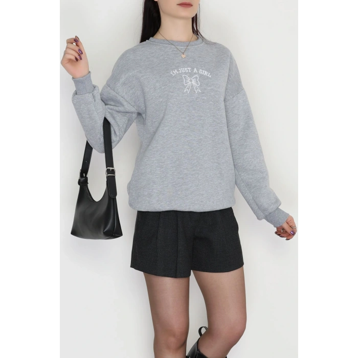 3 İplik Bisiklet Yaka Sweat Gribeyaz - 42245.1878.