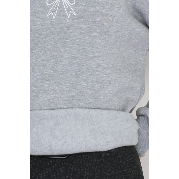 3 İplik Bisiklet Yaka Sweat Gribeyaz - 42245.1878.