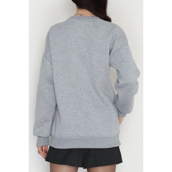 3 İplik Bisiklet Yaka Sweat Gribeyaz - 42245.1878.