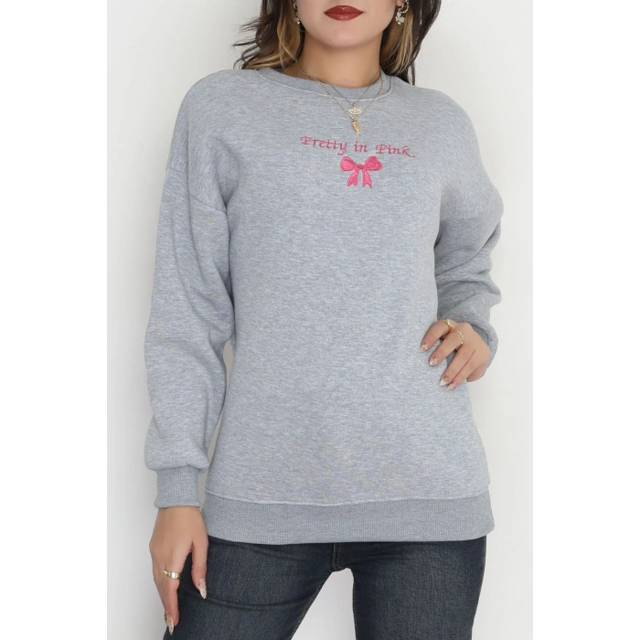 3 İplik Bisiklet Yaka Sweat Grifuşya - 42242.1878.