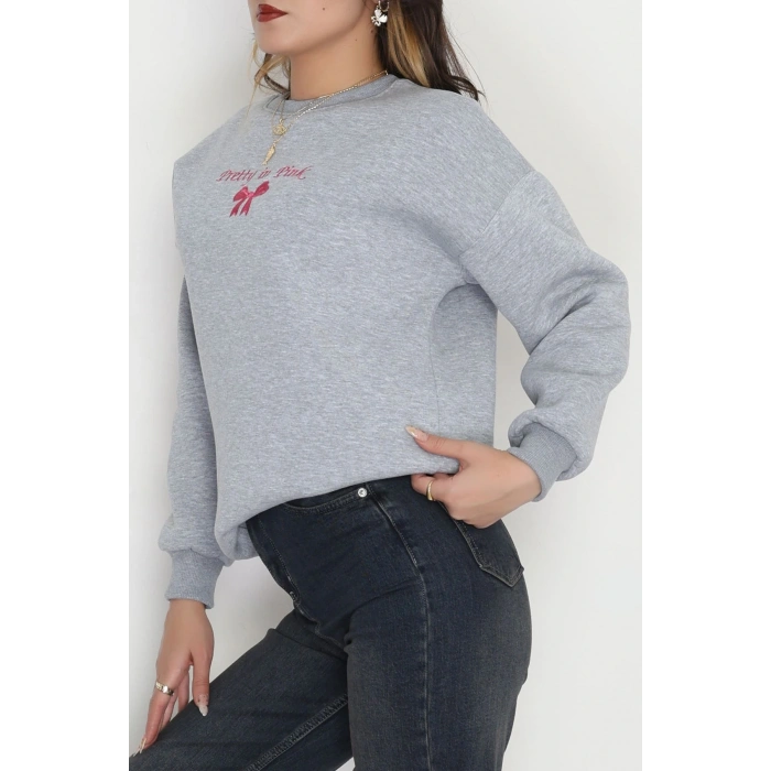 3 İplik Bisiklet Yaka Sweat Grifuşya - 42242.1878.