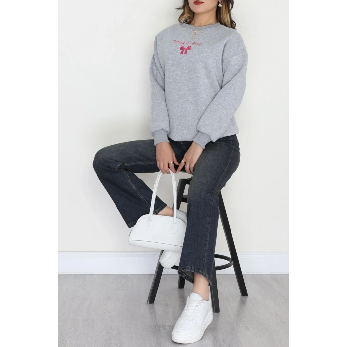 3 İplik Bisiklet Yaka Sweat Grifuşya - 42242.1878.