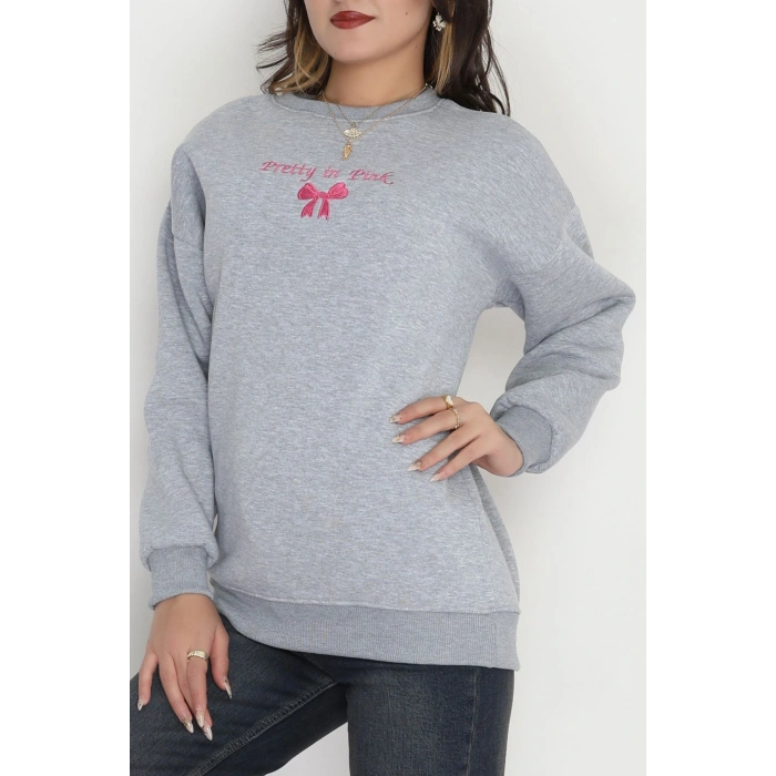 3 İplik Bisiklet Yaka Sweat Grifuşya - 42242.1878.