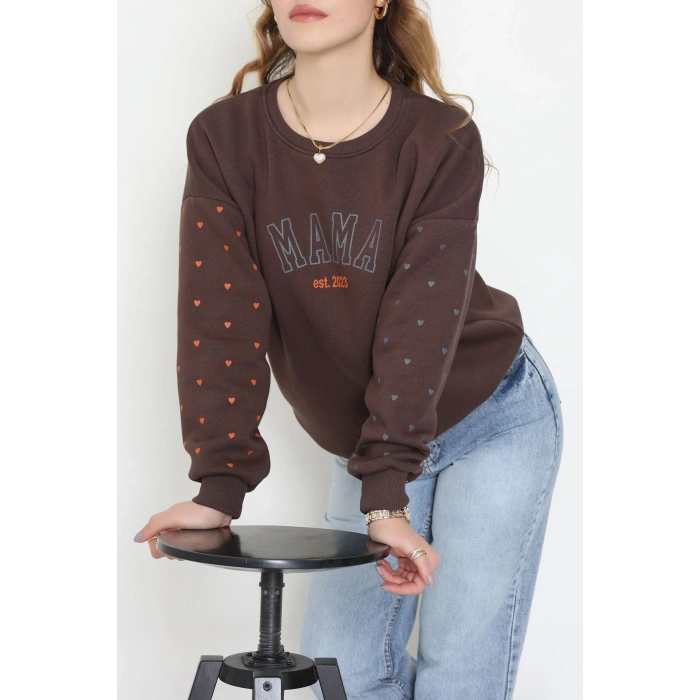 3 İplik Bisiklet Yaka Sweat Kahve - 42238.1878.