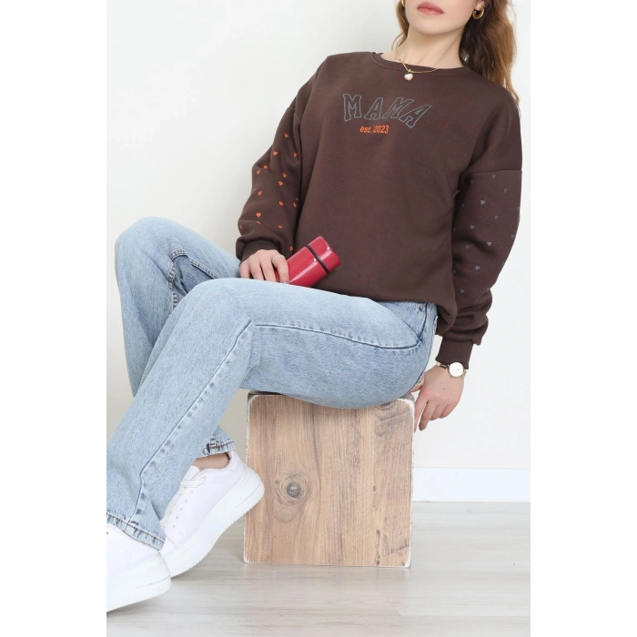 3 İplik Bisiklet Yaka Sweat Kahve - 42238.1878.