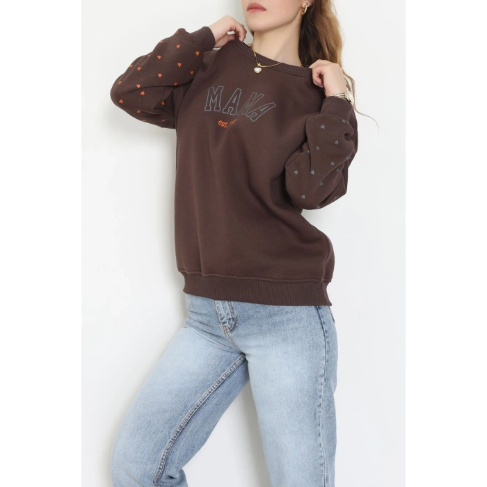 3 İplik Bisiklet Yaka Sweat Kahve - 42238.1878.